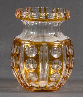 BOHEMIAN AMBER CUT TO CLEAR VASE