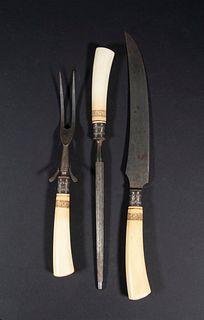 (3 PC) 19TH C. IVORY HANDLED CARVING SET