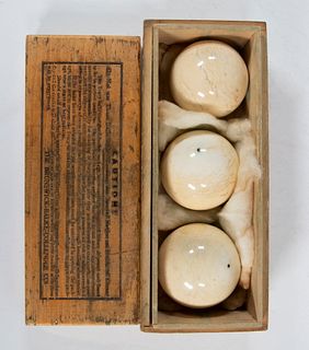 (SET OF 3) EARLY 19TH C. BILLIARD CUE BALLS IN ORIGINAL BOX