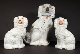 (3) STAFFORDSHIRE POTTERY DOGS
