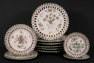 (11) FRENCH FAIENCE PLATES WITH RETICULATED RIMS