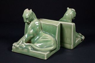 PR ROOKWOOD POTTERY PANTHER BOOKENDS & ROOKWOOD HISTORY BROCHURE