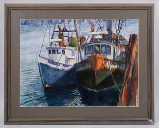 W. A. RANDAL, WATERCOLOR PAINTING OF FISHING BOATS