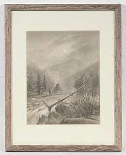 19TH C. GRAPHITE DRAWING WITH WHITE GOUACHE HIGHLIGHTS