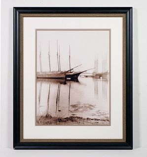 FRAMED IMAGE OF SCHOONERS AT MCFARLAND POINT, BOOTHBAY HARBOR, ME