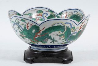 CHINESE DRAGON BOWL ON STAND