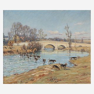 Charles Morris Young (American, 1869–1964) Mr. Jefford's Hounds Crossing the Octoraro (Andrew's Bridge)