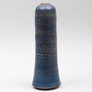 Karen Karnes Blue Glazed Earthenware Cylindrical Vase