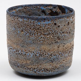 Gertrud and Otto Natzler Blue and Brown Volcanic Glazed Earthenware Vessel