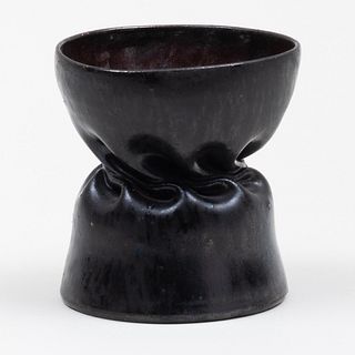 George E. Ohr Black Glazed Pottery Cinched Vase