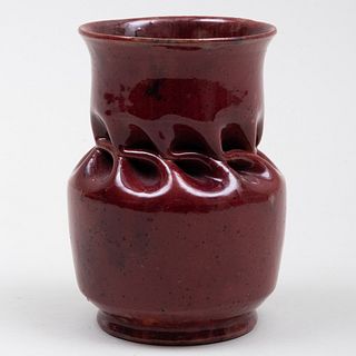 George E. Ohr Cranberry Glazed Pottery Cinched Vase