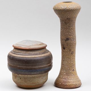 Two Karen Karnes Glazed Earthenware Vessels