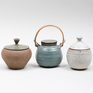 Group of Three Karen Karnes Glazed Earthenware Jars and Covers