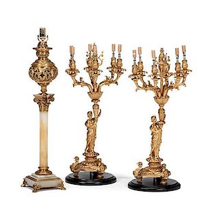 Pair of Large Classical Ormolu Candelabra and Lamp 