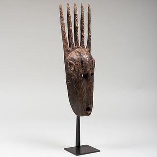 Bamana Carved Wood and Shell Decorated Mask, West Africa