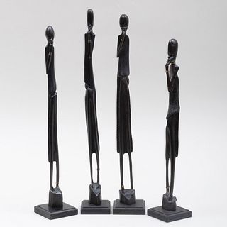 Four Makonde Wood and Metal Figures, Tanzania
