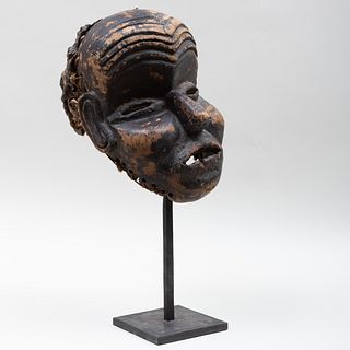 Mbunda Painted Wood and Hide Mask, Zambia