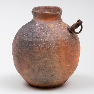 Small Woodfired Earthenware Pot with Tin Spout