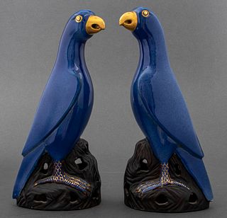 Chinese Export Blue Porcelain Birds, Pair