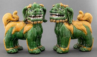 Chinese Export Green Porcelain Foo Dogs, Pair