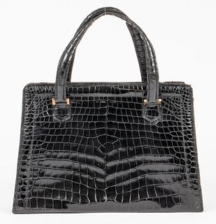 Hermes Vintage Black Crocodile Pullman Handbag
