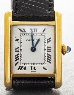Cartier 18K Yellow Gold Tank Lizard Strap Watch