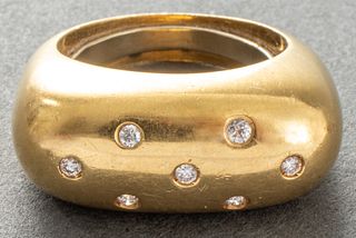 Vintage 18K Yellow Gold Oblong Domed Diamond Ring
