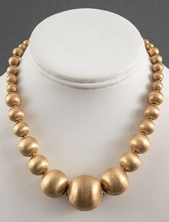 14K Yellow Gold Graduated Satin Ball Bead Necklace