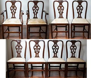 English Chippendale Mahogany Dining Chairs, 8