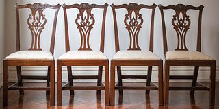 English George III Carved Walnut Side Chairs, 4