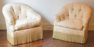 Howard & Sons Attr. Tufted Back Tub Chairs, Pair