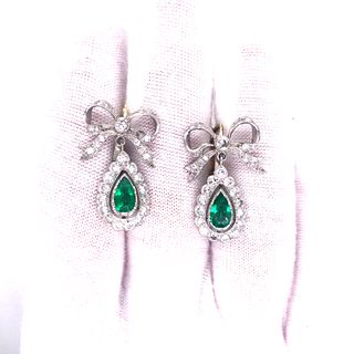 Platinum Gold Emerald Diamond Earrings