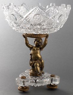 Neoclassical Style Bronze & Cut Crystal Compote