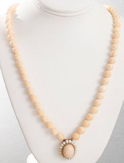 14K Yellow Gold Double Strand Coral Bead Necklace