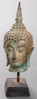 Antique Thai Sukhothai Style Bronze Buddha Head