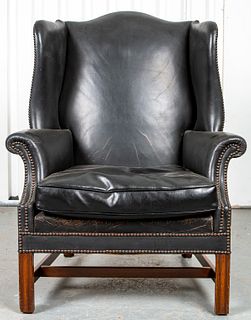 Georgian Chippendale Style Leather Wing Armchair