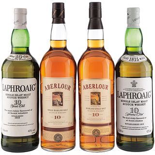 Whisky. a) Aberlour. 10 años. b) Laphroaig. 10 años. Total de piezas: 4.