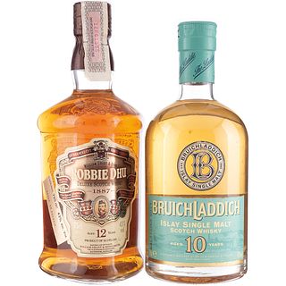 Whisky. a) Robbie Dhu. 12 años. b) Bruichladdich. 10 años. Piezas: 2.