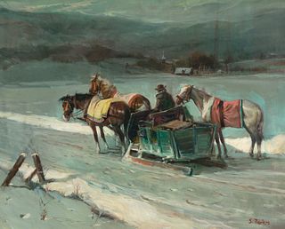 Lajos Markos, Horse Drawn Sleigh in Snow