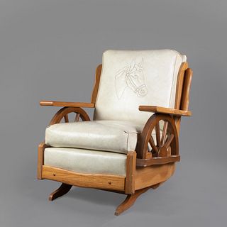Leather Dude Ranch Chair with Wagon Wheel Detailing, ca. 1950