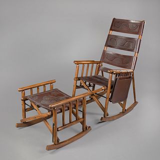 Klaussner Leather High Back Rocking Chair and Ottoman