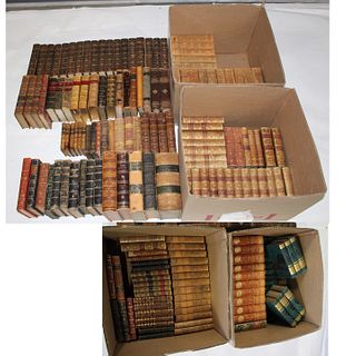 Large Grouping Of Antique Leather Bound Books.