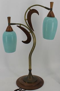 Midcentury Table Lamp With Art Glass Shades.