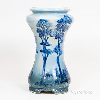 Weller Japanese Birdmal Art Pottery Blue and White Art Pedestal