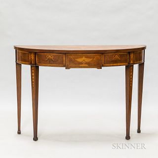 Neoclassical-style Mahogany and Inlaid Demilune Console Table