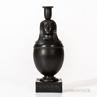 Non-period, Non-factory Black Basalt Canopic Jar/Candleholder