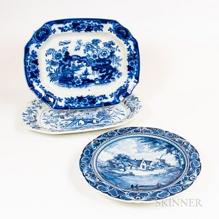 Two Blue and White Platters and a Charger