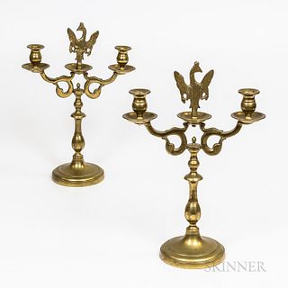 Pair of Continental Brass Two-arm Candlesticks