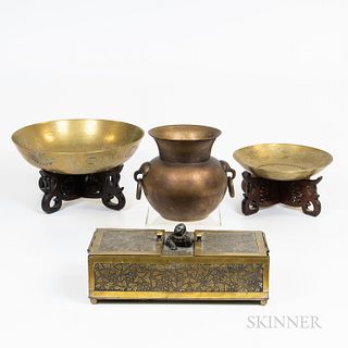 Four Asian Brass Items
