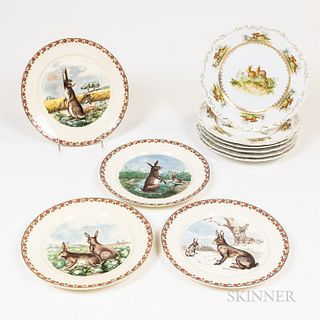 Two Sets of Porcelain Plates Depicting Rabbits